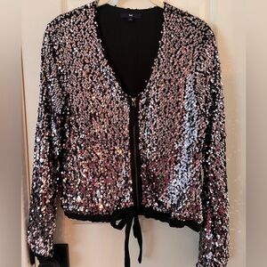 GAP Women's Black and Silver Sequin Bomber